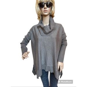 Cowl Neck Oversized Split Hem Sweater in Taupe Brown, NWOT, S